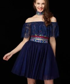 Angela & Alison - 72022 Embroidered Two-Piece Tulle Dress