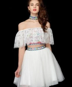 Angela & Alison - 72022 Embroidered Two-Piece Tulle Dress