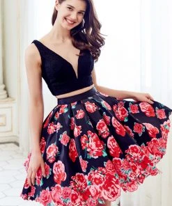 Angela & Alison - 72025 Two Piece Lace Floral Printed Dress Cocktail Dresses