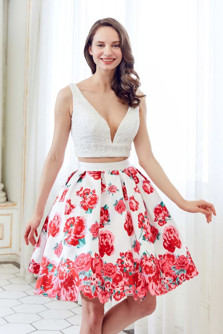 Angela & Alison - 72025 Two Piece Lace Floral Printed Dress Cocktail Dresses 7 Angela & Alison - 72025 Two Piece Lace Floral Printed Dress Cocktail Dresses