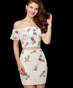 Cocktail Dresses Angela & Alison - 72027 Two Piece Floral Lace Embroidered Dress