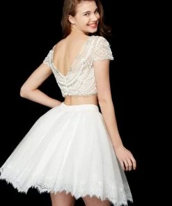 Angela & Alison - 72033 Two Piece Bejeweled Lace Bateau Dress Cocktail Dresses