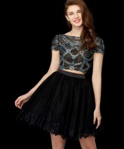 Angela & Alison - 72033 Two Piece Bejeweled Lace Bateau Dress Cocktail Dresses