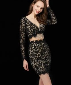 Angela & Alison - 72036 Bedazzled Long Sleeve Lace Sheath Dress Cocktail Dresses 6 Angela & Alison - 72036 Bedazzled Long Sleeve Lace Sheath Dress Cocktail Dresses