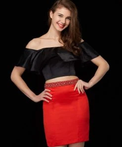 Cocktail Dresses Angela & Alison - 72045 Two-Piece Off-Shoulder Short Dress