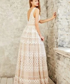 Angela & Alison - 771004 Sophisticated V-Neck Laced Ball Gown Formal Gowns