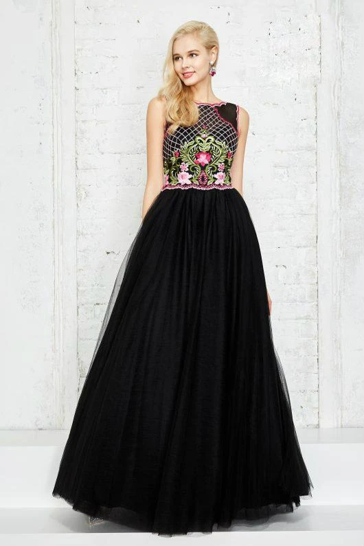 Angela & Alison - 771011 Sleeveless Bateau Floral Applique Long Gown 3 Angela & Alison - 771011 Sleeveless Bateau Floral Applique Long Gown