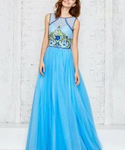 Angela & Alison - 771011 Sleeveless Bateau Floral Applique Long Gown 7 Angela & Alison - 771011 Sleeveless Bateau Floral Applique Long Gown