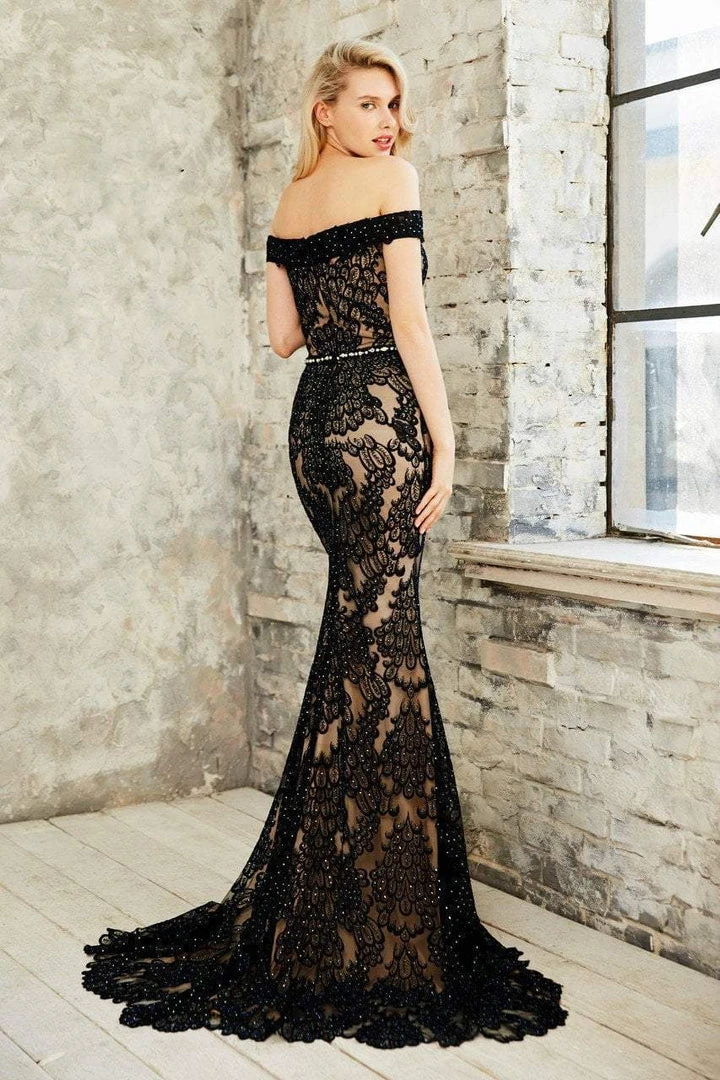 Angela & Alison - 771019 Off Shoulder Full Lace Overlay Long Prom Dress Formal Gowns 4 Angela & Alison - 771019 Off Shoulder Full Lace Overlay Long Prom Dress Formal Gowns