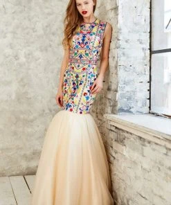 Formal Gowns Angela & Alison - 771023 Multi-colored Embroidery Detailed Mermaid Gown