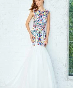Formal Gowns Angela & Alison - 771023 Multi-colored Embroidery Detailed Mermaid Gown