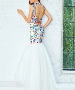 Formal Gowns Angela & Alison - 771023 Multi-colored Embroidery Detailed Mermaid Gown