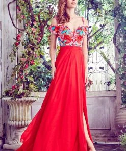 Angela & Alison - 771036 Off The Shoulder Sweetheart Embroidered Bodice Long Gown Formal Gowns