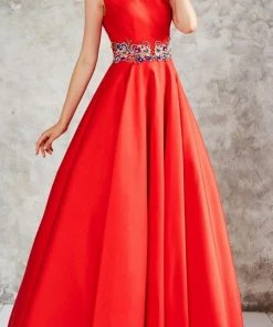 Formal Gowns Angela & Alison - 771081 Radiant Bateau A-Line Long Evening Gown