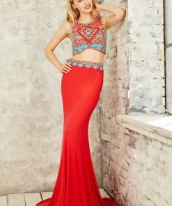 Formal Gowns Angela & Alison - 771095 Exquisite Beaded Illusion Jewel Neck Two-Piece Jersey Dress