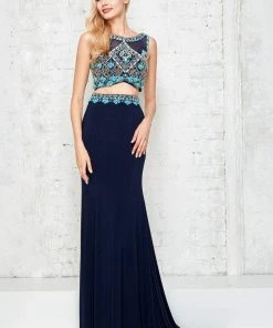 Formal Gowns Angela & Alison - 771095 Exquisite Beaded Illusion Jewel Neck Two-Piece Jersey Dress