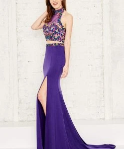 Formal Gowns Angela & Alison - 771124 Floral Embroidered Halter Two-piece Dress