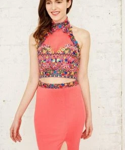 Formal Gowns Angela & Alison - 771124 Floral Embroidered Halter Two-piece Dress 9 Formal Gowns Angela & Alison - 771124 Floral Embroidered Halter Two-piece Dress