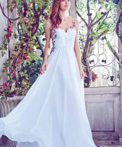 Formal Gowns Angela & Alison - 771141 Daring Multi-Colored Embroidery Sweetheart A-line Chiffon Dress