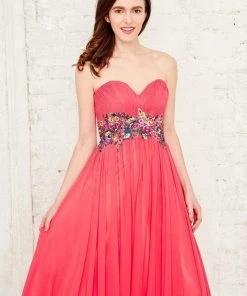 Angela & Alison - 771143 Strapless Multi-colored Embroidered Ruched Sweetheart Chiffon Dress Formal Gowns