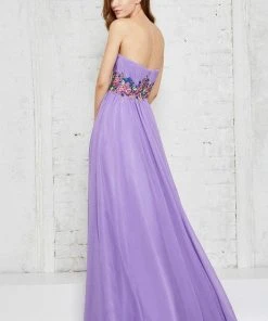 Angela & Alison - 771143 Strapless Multi-colored Embroidered Ruched Sweetheart Chiffon Dress Formal Gowns