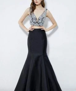 Angela & Alison - 81005 Two-Piece Jewel Ornate Bodice Trumpet Gown