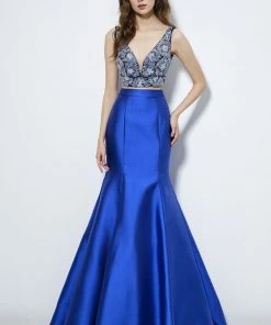 Angela & Alison - 81005 Two-Piece Jewel Ornate Bodice Trumpet Gown