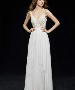 Angela & Alison - 81007 Floral Lattice Beaded Draping Chiffon Gown Formal Gowns