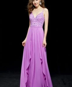 Angela & Alison - 81007 Floral Lattice Beaded Draping Chiffon Gown Formal Gowns