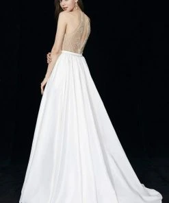 Angela & Alison - 81015 Ornate Illusion High Halter High Slit Gown