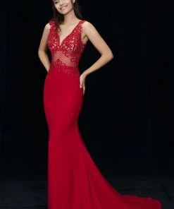 Angela & Alison - 81017 Sleeveless Embroidered Illusion Sheath Gown 12 Angela & Alison - 81017 Sleeveless Embroidered Illusion Sheath Gown