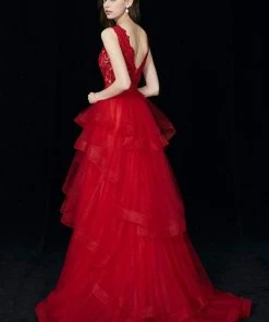 Formal Gowns Angela & Alison - 81025 Scalloped Plunge Lace Bodice Ballgown 11 Formal Gowns Angela & Alison - 81025 Scalloped Plunge Lace Bodice Ballgown