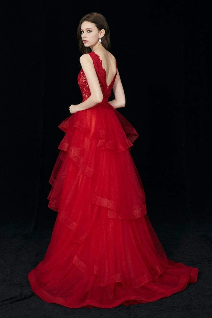 Formal Gowns Angela & Alison - 81025 Scalloped Plunge Lace Bodice Ballgown 7 Formal Gowns Angela & Alison - 81025 Scalloped Plunge Lace Bodice Ballgown