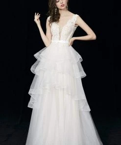 Formal Gowns Angela & Alison - 81025 Scalloped Plunge Lace Bodice Ballgown