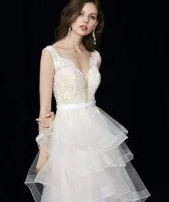 Formal Gowns Angela & Alison - 81025 Scalloped Plunge Lace Bodice Ballgown 8 Formal Gowns Angela & Alison - 81025 Scalloped Plunge Lace Bodice Ballgown