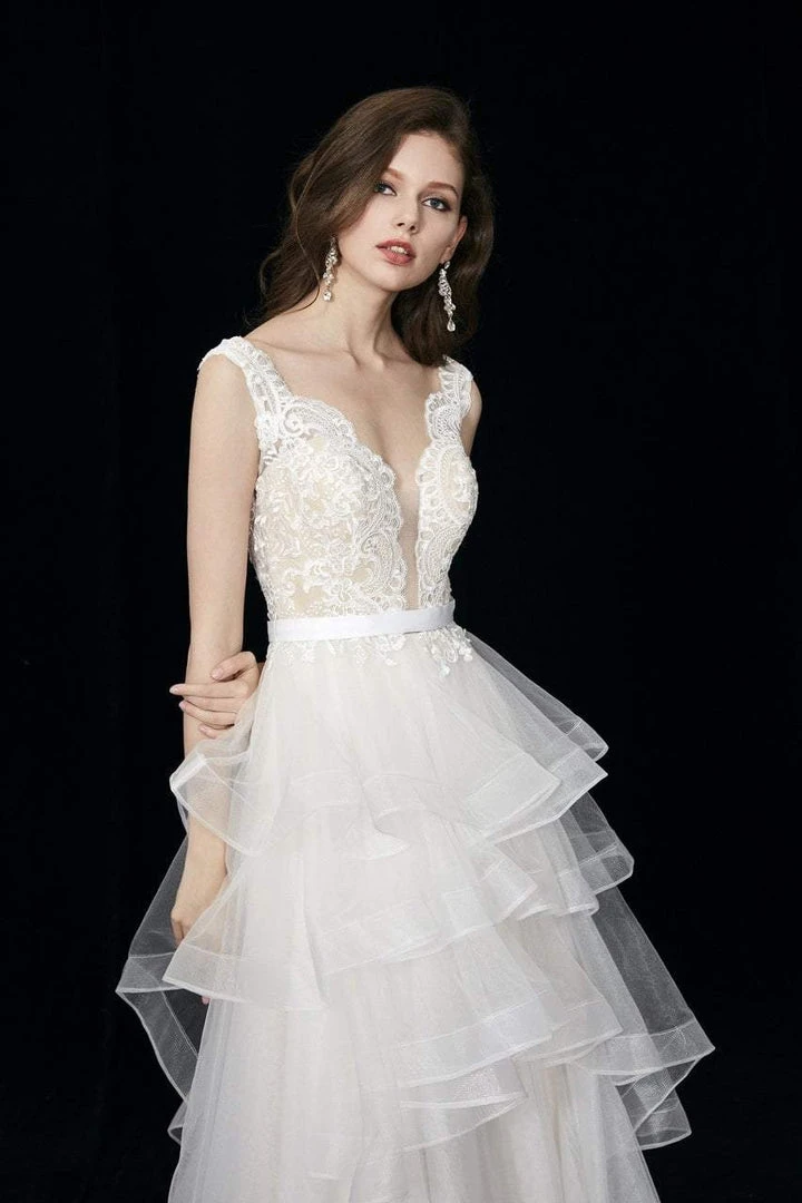 Formal Gowns Angela & Alison - 81025 Scalloped Plunge Lace Bodice Ballgown 4 Formal Gowns Angela & Alison - 81025 Scalloped Plunge Lace Bodice Ballgown