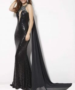 Angela & Alison - 81029 Embellished Fitted Cape Evening Gown Formal Gowns