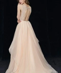 Angela & Alison - 81035 Lattice Plunging Pleated Evening Gown Formal Gowns