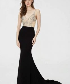 Formal Gowns Angela & Alison - 81047 Crystal Embellished Plunging Mermaid Gown 9 Formal Gowns Angela & Alison - 81047 Crystal Embellished Plunging Mermaid Gown