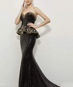 Formal Gowns Angela & Alison - 81052 Strapless Peplum Evening Gown