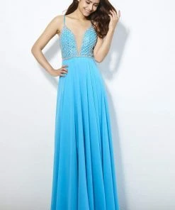 Formal Gowns Angela & Alison - 81053 Bedazzled Deep V-neck A-line Dress 8 Formal Gowns Angela & Alison - 81053 Bedazzled Deep V-neck A-line Dress