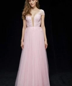 Formal Gowns Angela & Alison - 81069 Deep V-neck A-line Dress