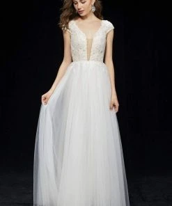 Formal Gowns Angela & Alison - 81069 Deep V-neck A-line Dress