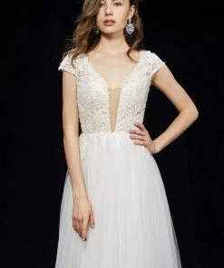 Formal Gowns Angela & Alison - 81069 Deep V-neck A-line Dress