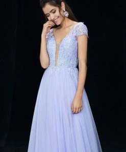 Formal Gowns Angela & Alison - 81069 Deep V-neck A-line Dress