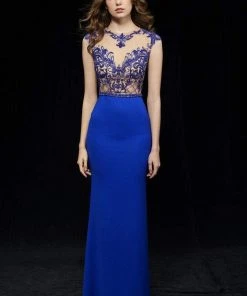 Angela & Alison - 81076 Embellished Illusion Jewel Trumpet Dress Formal Gowns