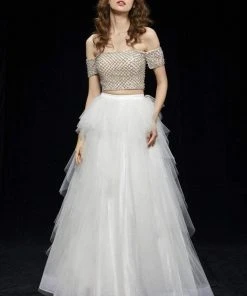 Angela & Alison - 81082 Bedazzled Two Piece Off Shoulder Dress