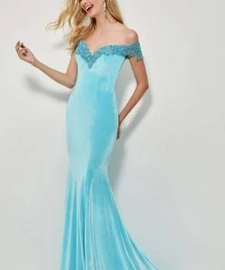 Formal Gowns Angela & Alison - 81085 Beaded Off-Shoulder Velvet Mermaid Dress