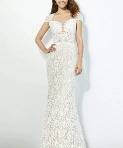 Angela & Alison - 81103 Lace Illusion Jewel Mermaid Dress Formal Gowns