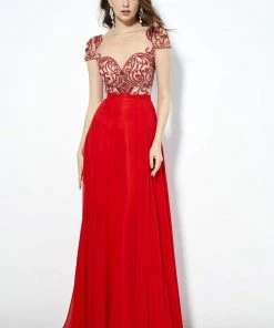 Angela & Alison - 81117 Beaded Illusion Bateau A-line Dress